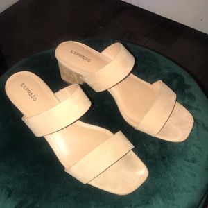 Nude double strap cork heel